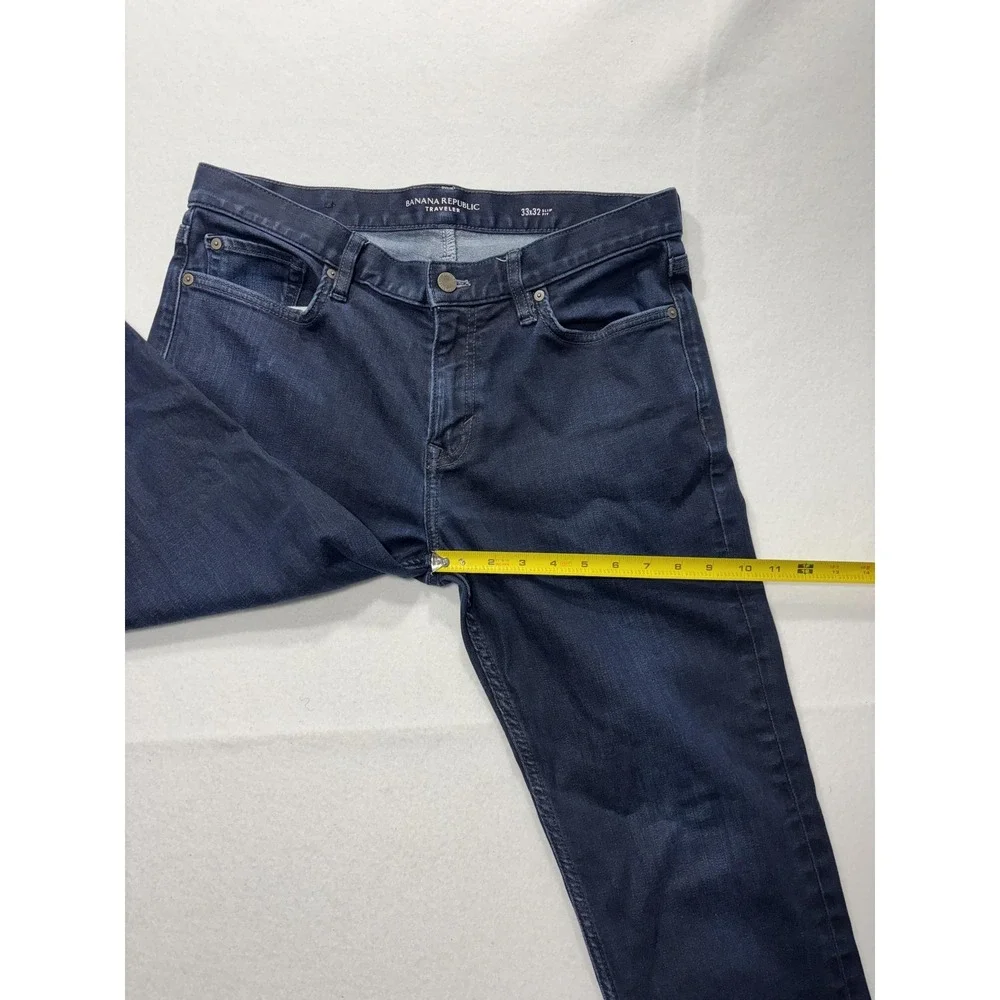Banana Republic Traveler Jeans Mens 33x32 Blue Slim Straight Dark Wash Denim